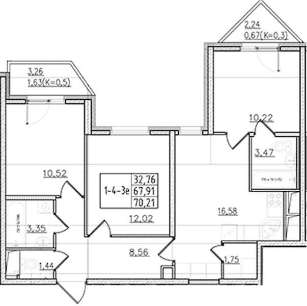 3-комнатная квартира 70.21 м², 6/19 эт., ЖК «Мурино Клаб»